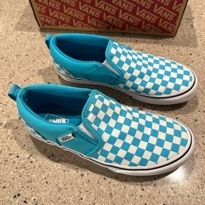 Kids Vans Size 5 Asher Turquoise/White Checkerboard